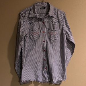 Cruel Girl Blue, White & Red Western Snap Shirt